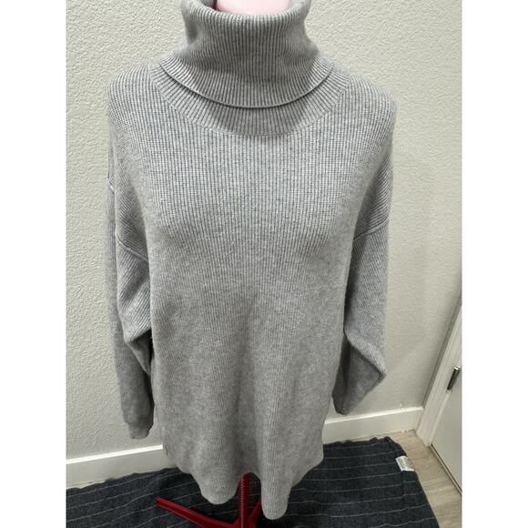 Gray Turtleneck Sweater Dress Long Sleeve Oversized Tunic Pullover - Picture 1 of 6